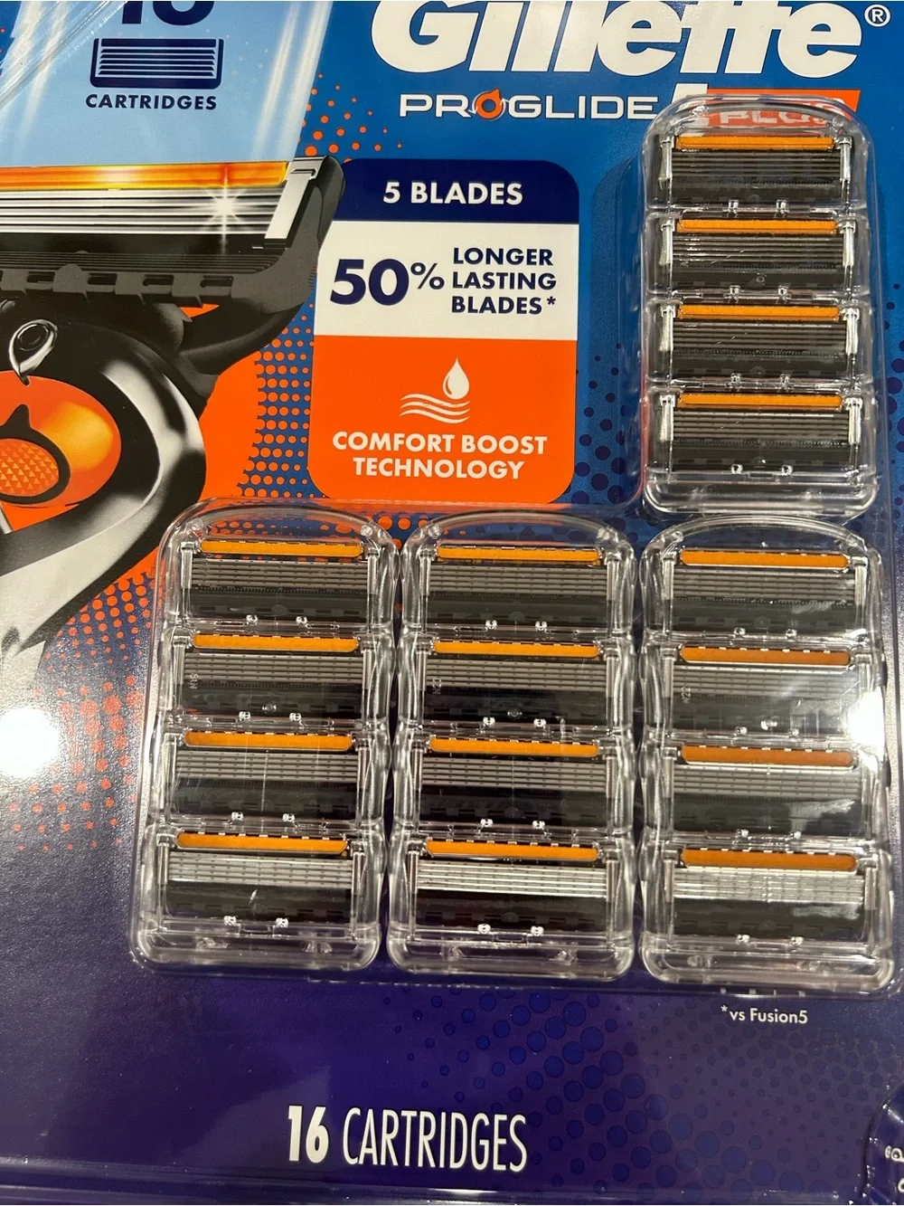 Gillette ProGlide 5 Plus Replacement Cartridges - Blue & Orange (16 Pack) sealed